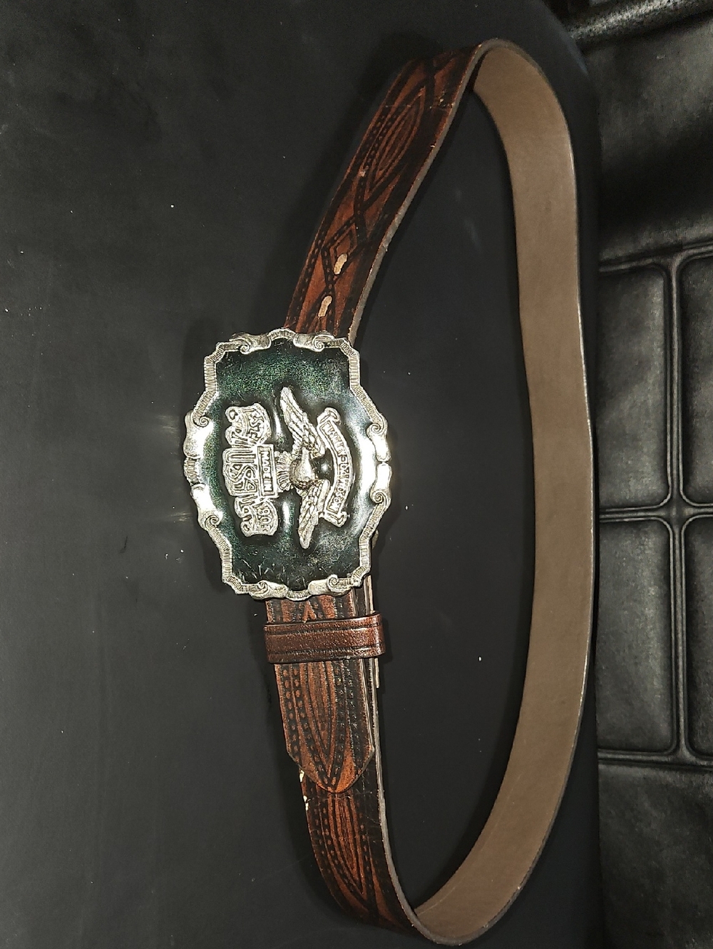 Harley-Davidson Brown Leather Belt with Silver & Dark Green Buckle